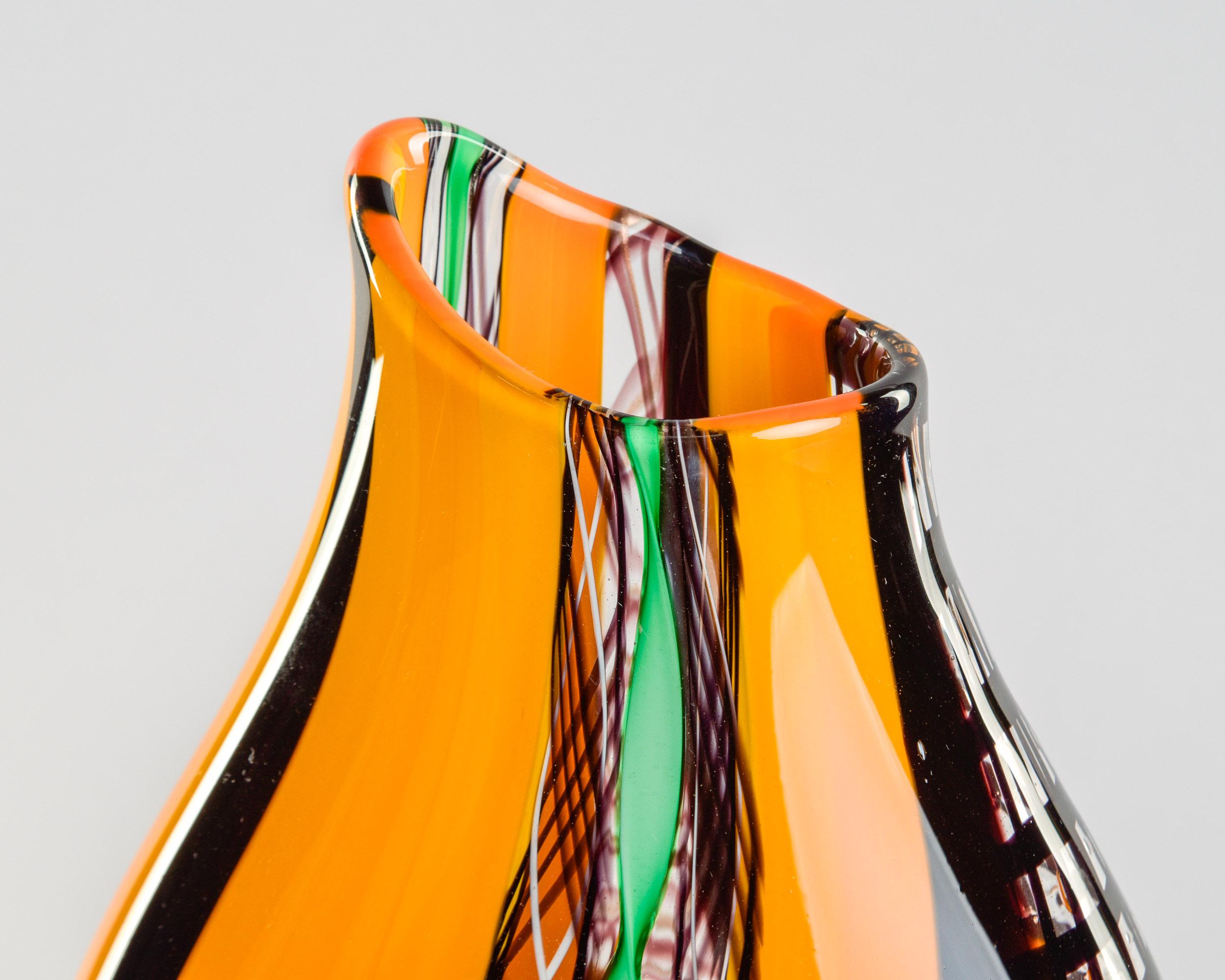 XXI secolo e contemporaneo Vaso alto arancione nero e verde firmato Fabiano Zanchi Murano in vendita
