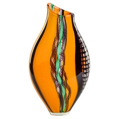 Tall Orange Black and Green Signed Fabiano Zanchi Murano Vase