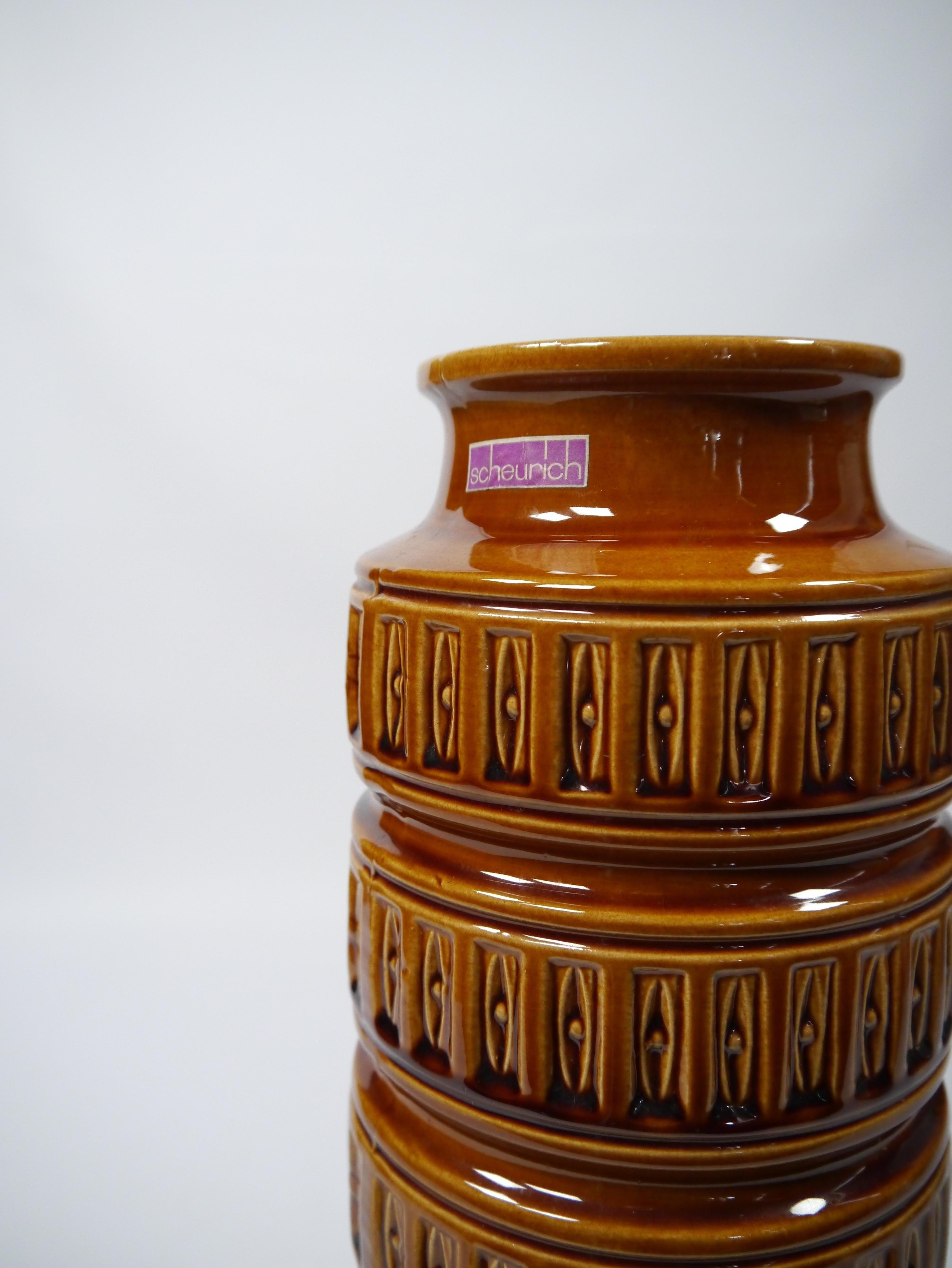 Mid-Century moderno Vaso alto in lava grassa arancione/marrone di Scheurich, Germania occidentale 1960 in vendita