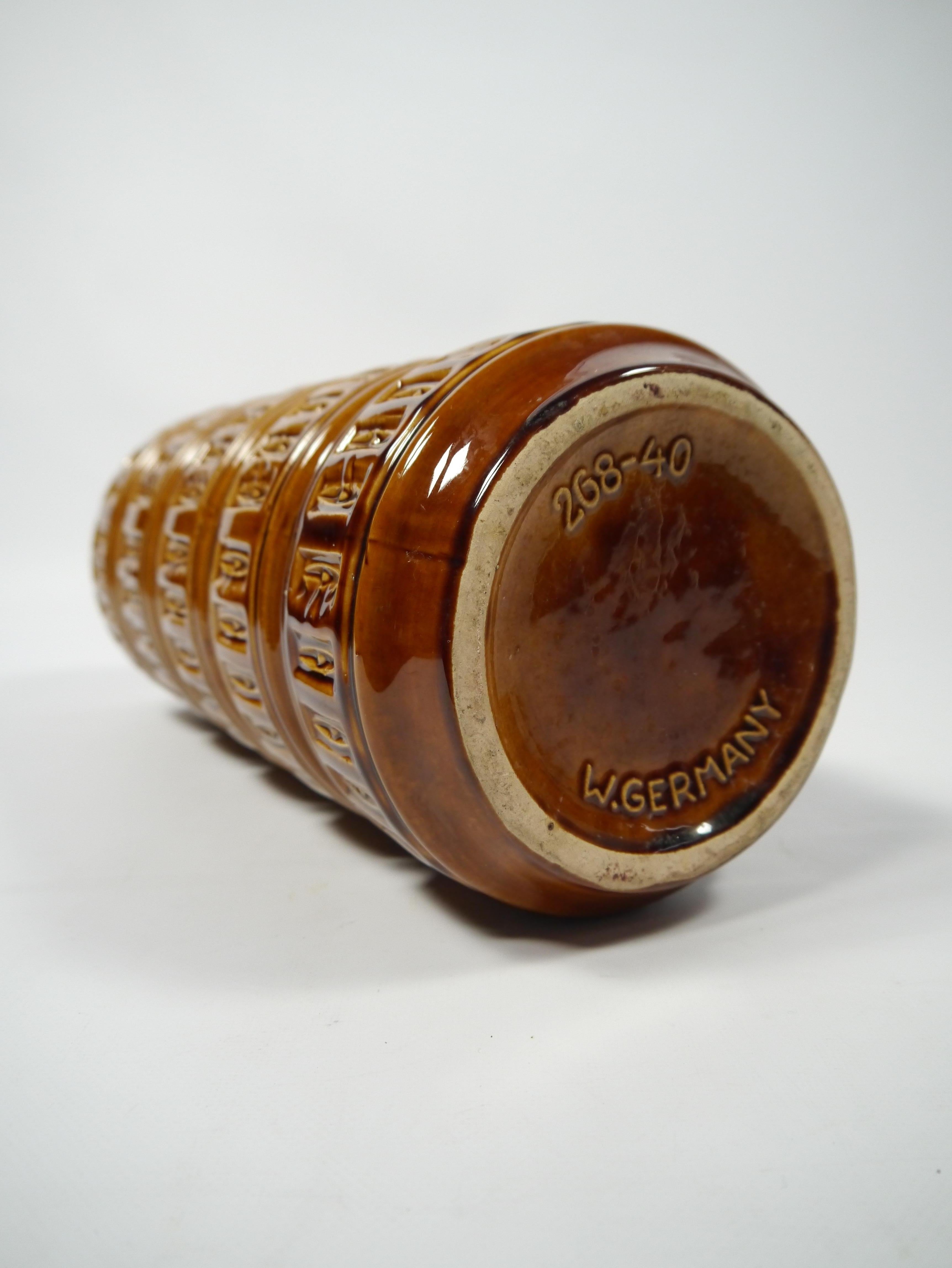 Tedesco Vaso alto in lava grassa arancione/marrone di Scheurich, Germania occidentale 1960 in vendita