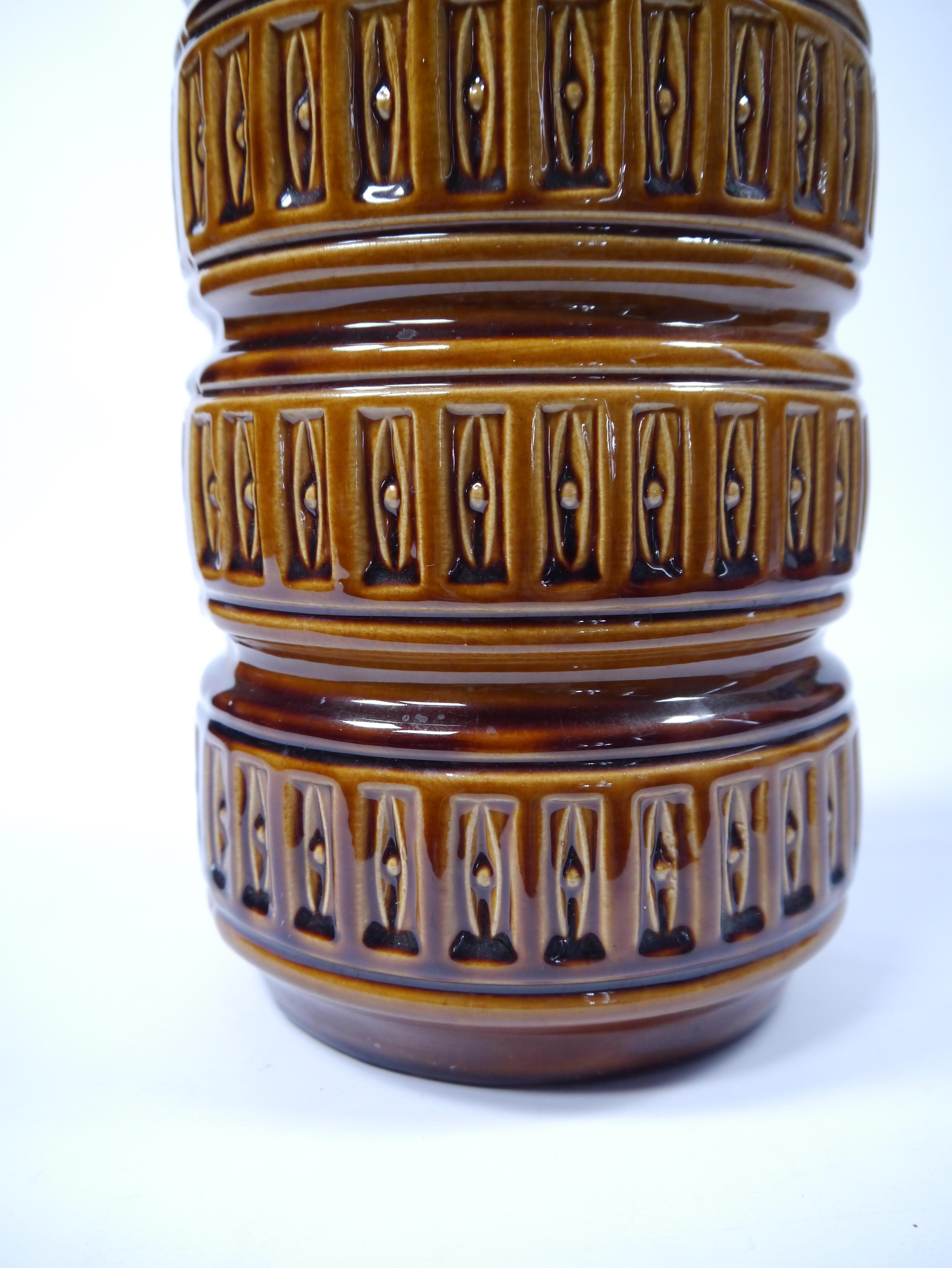 Smaltato Vaso alto in lava grassa arancione/marrone di Scheurich, Germania occidentale 1960 in vendita