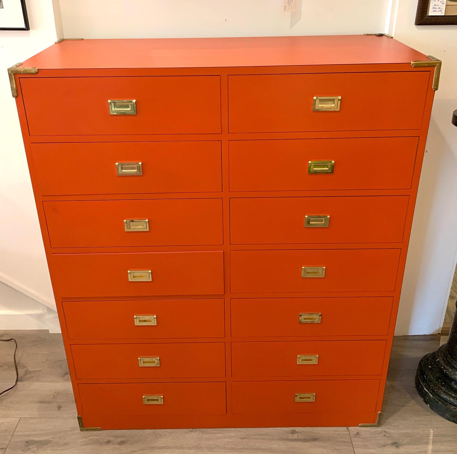 Tall Orange Campaign Chest Highboy Twelve Drawers Wardrobe