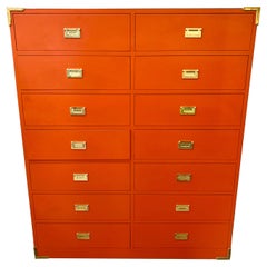 Vintage Tall Orange Campaign Chest Highboy Twelve Drawers Wardrobe Gentlemen’s Dresser