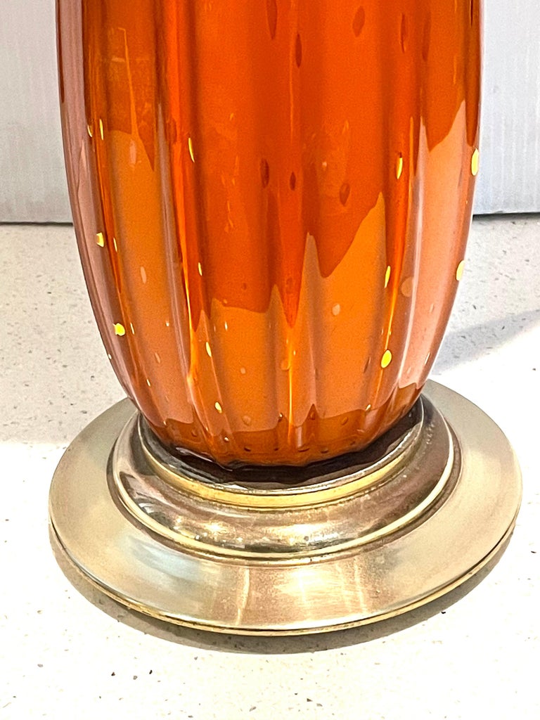 Tall Orange Murano Barovier Italian Glass Table Lamp In Good Condition For Sale In San Diego, CA