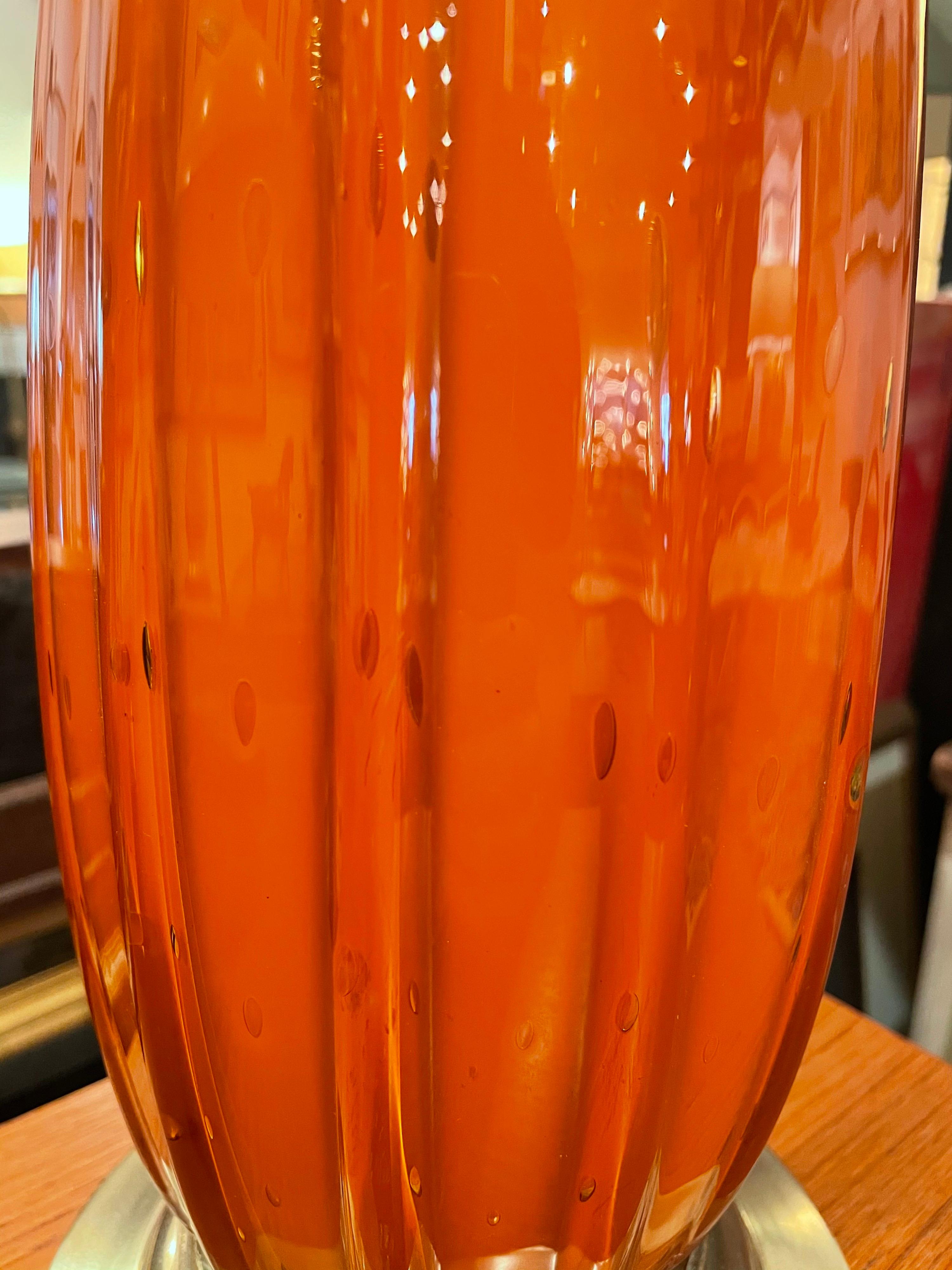 Tall Orange Murano Barovier Italian Glass Table Lamp In Good Condition In San Diego, CA