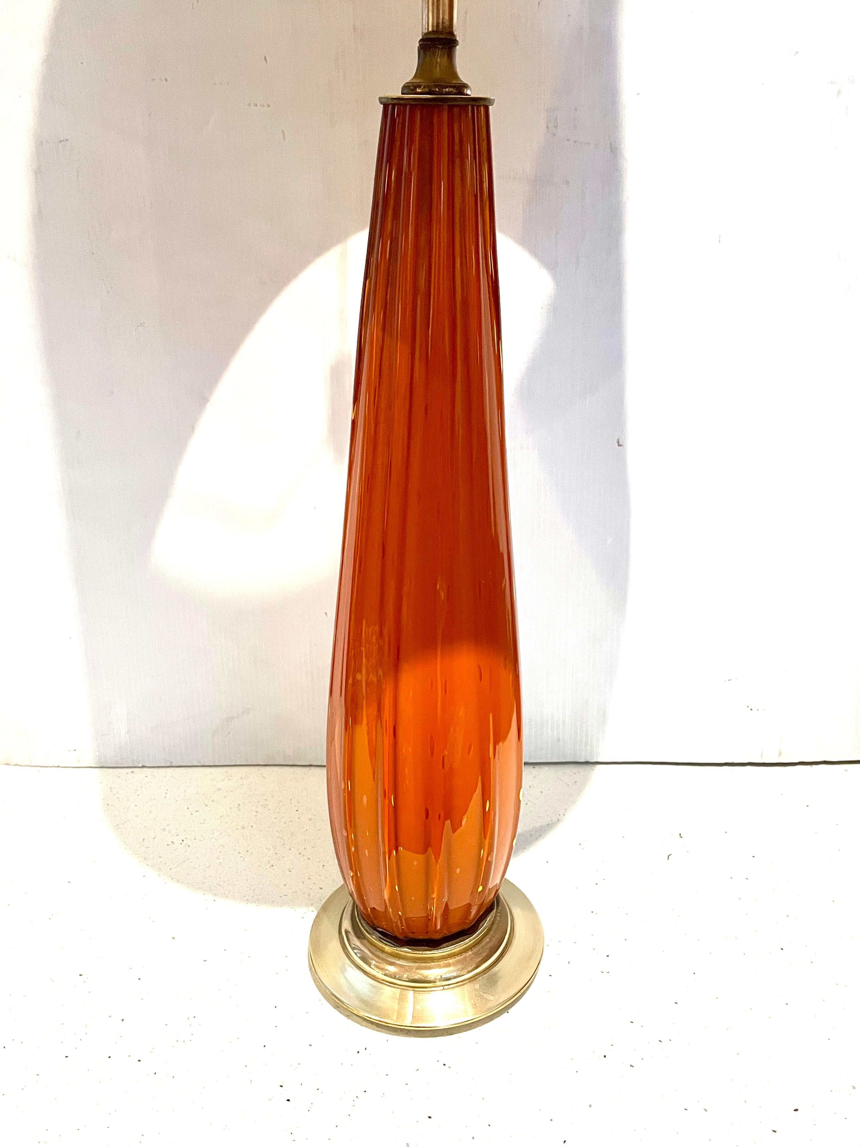 20th Century Tall Orange Murano Barovier Italian Glass Table Lamp