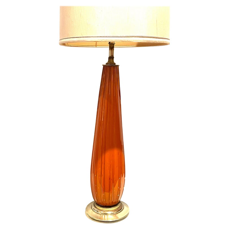 Tall Orange Murano Barovier Italian Glass Table Lamp For Sale