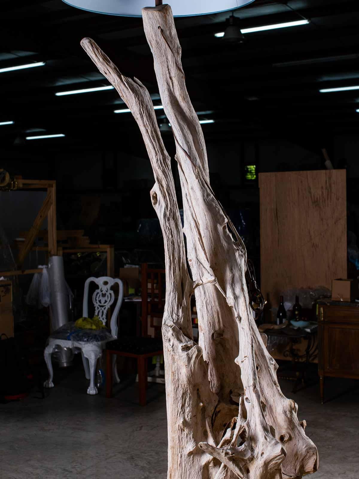 Tall Organic Modern Beach Driftwood Floor Lamp Custom Shade For Sale 2