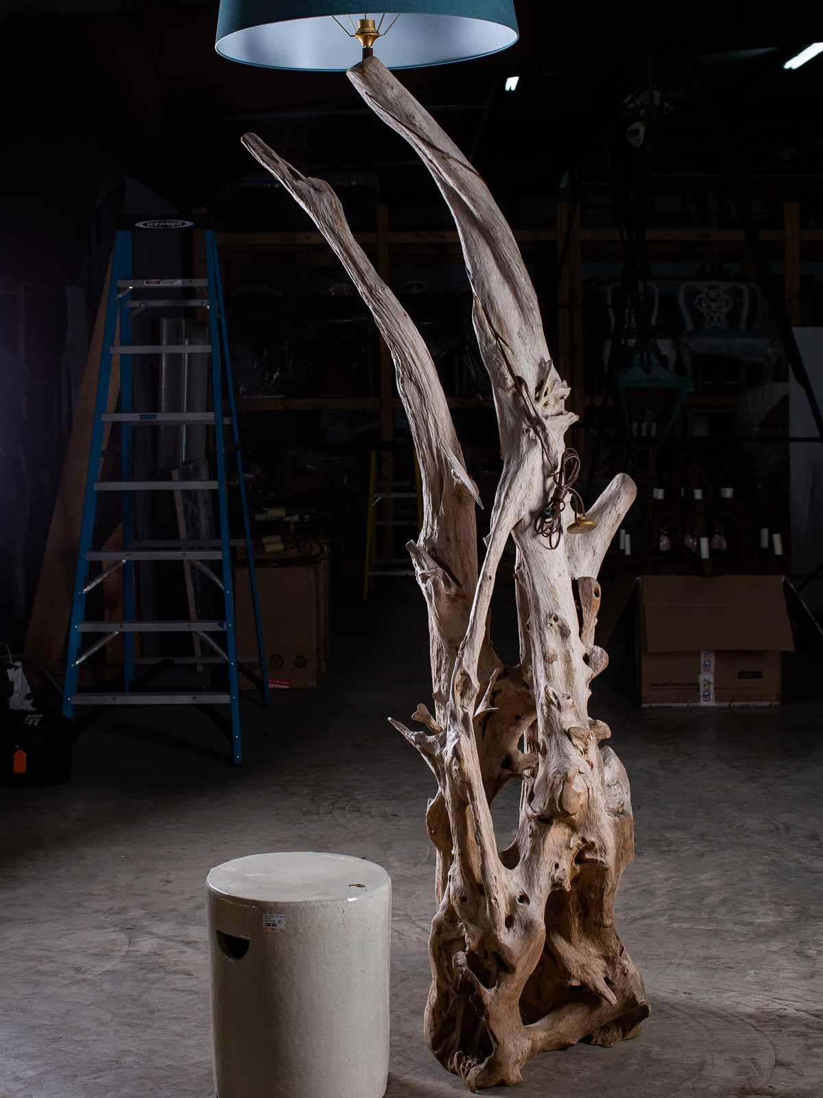 Tall Organic Modern Beach Driftwood Floor Lamp Custom Shade For Sale 3