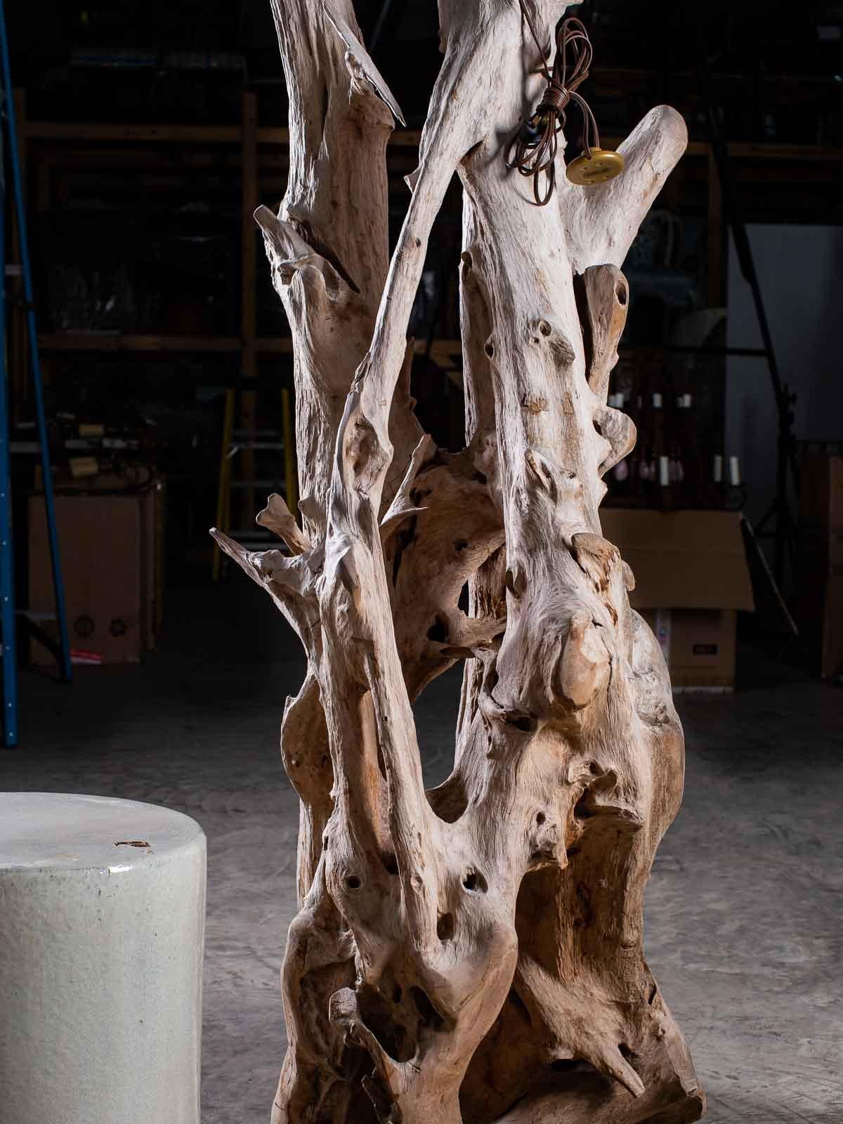 Tall Organic Modern Beach Driftwood Floor Lamp Custom Shade For Sale 4