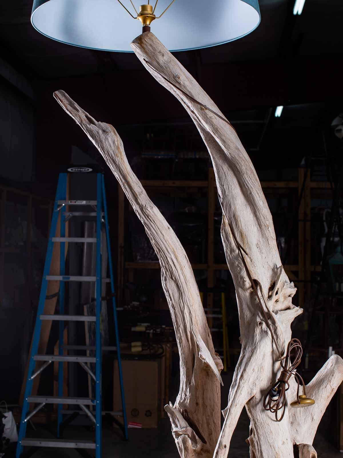 Tall Organic Modern Beach Driftwood Floor Lamp Custom Shade For Sale 5