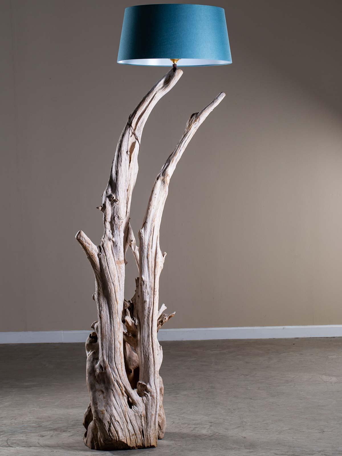 Tall Organic Modern Beach Driftwood Floor Lamp Custom Shade For Sale 6