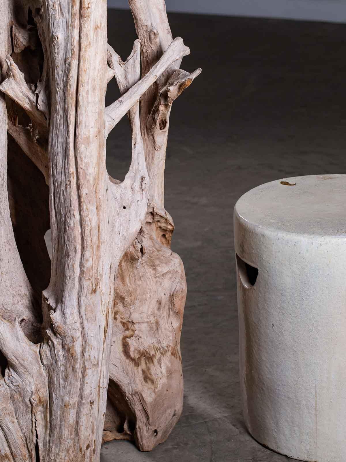 Contemporary Tall Organic Modern Beach Driftwood Floor Lamp Custom Shade For Sale