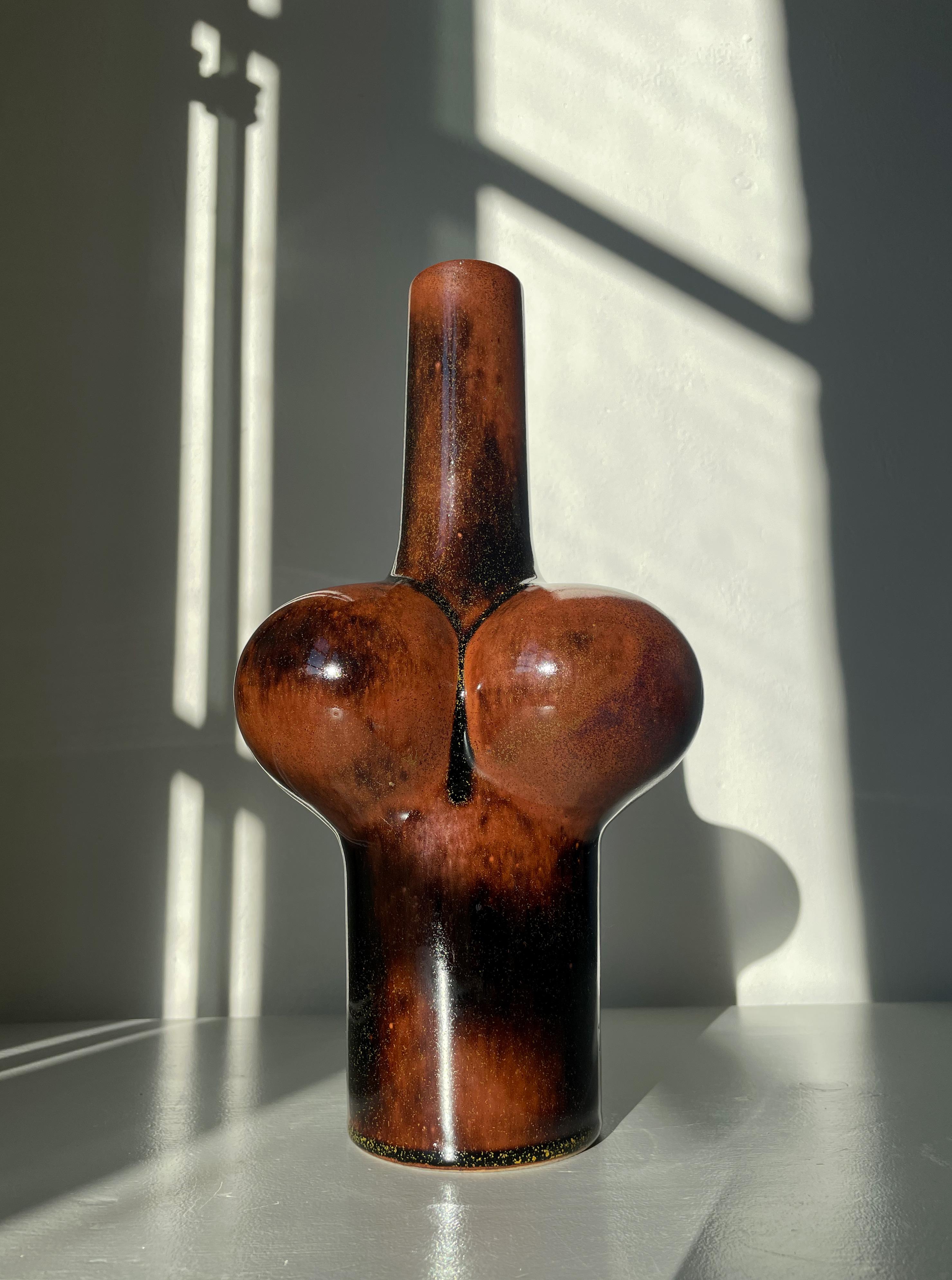Danish Tall Organic Sculptural Glazed Tue Poulsen Vase, Denmark, 1960s For Sale