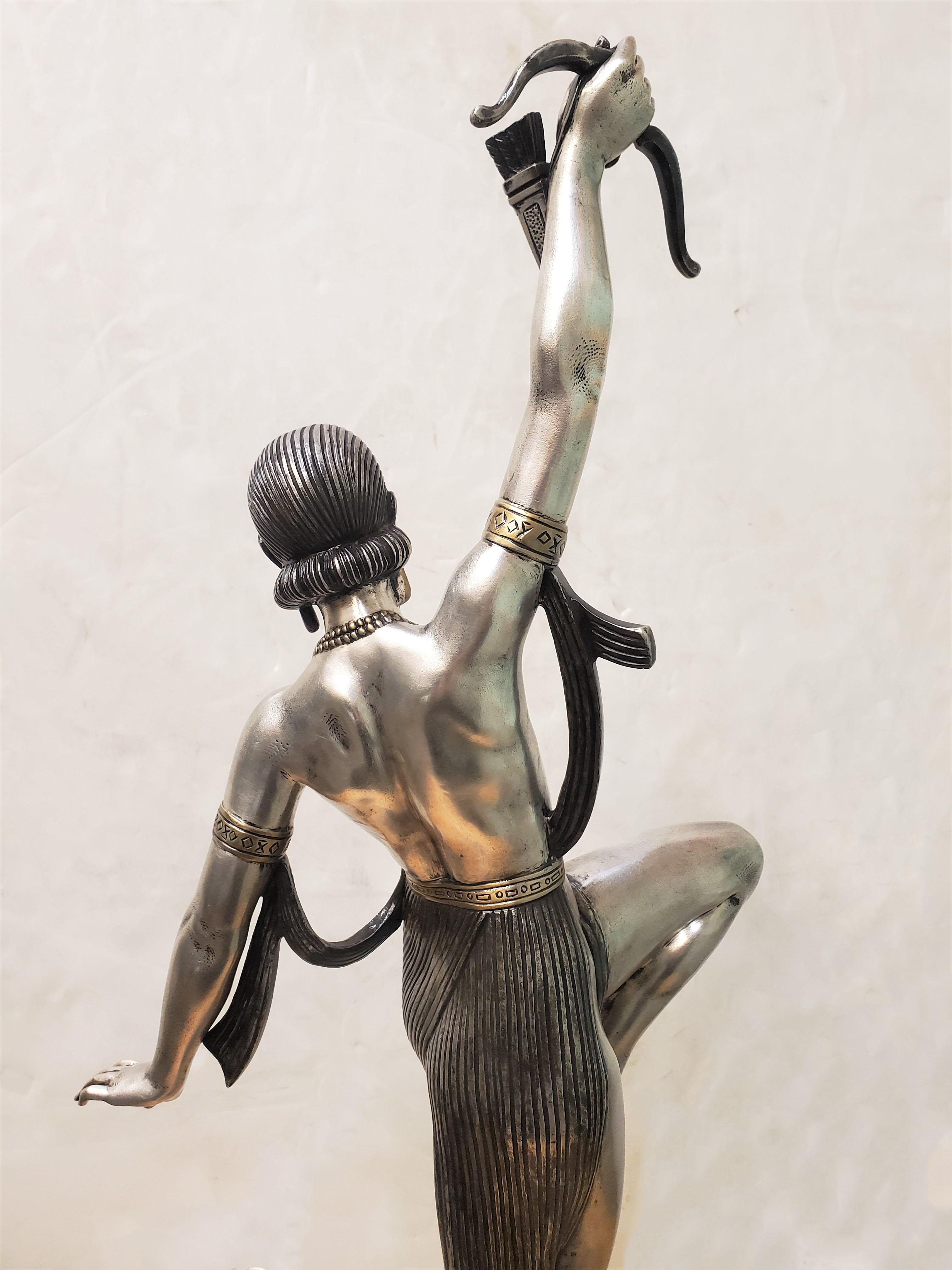 Tall original French Art Deco dancer by Descomps, patina, silver and gilt bronze For Sale 7