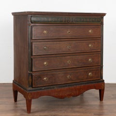 Tall Original Painted Pine Chest of Five Drawers, Dated 1850