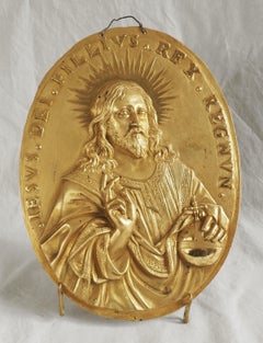 Grande plaque en bronze doré représentant Jésus - style Louis XIV - 19e siècle