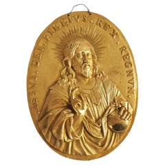 Grande plaque en bronze doré représentant Jésus - style Louis XIV - 19e siècle