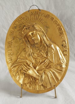 Grande plaque en bronze doré représentant la Vierge Marie - style Louis XIV - 19e siècle
