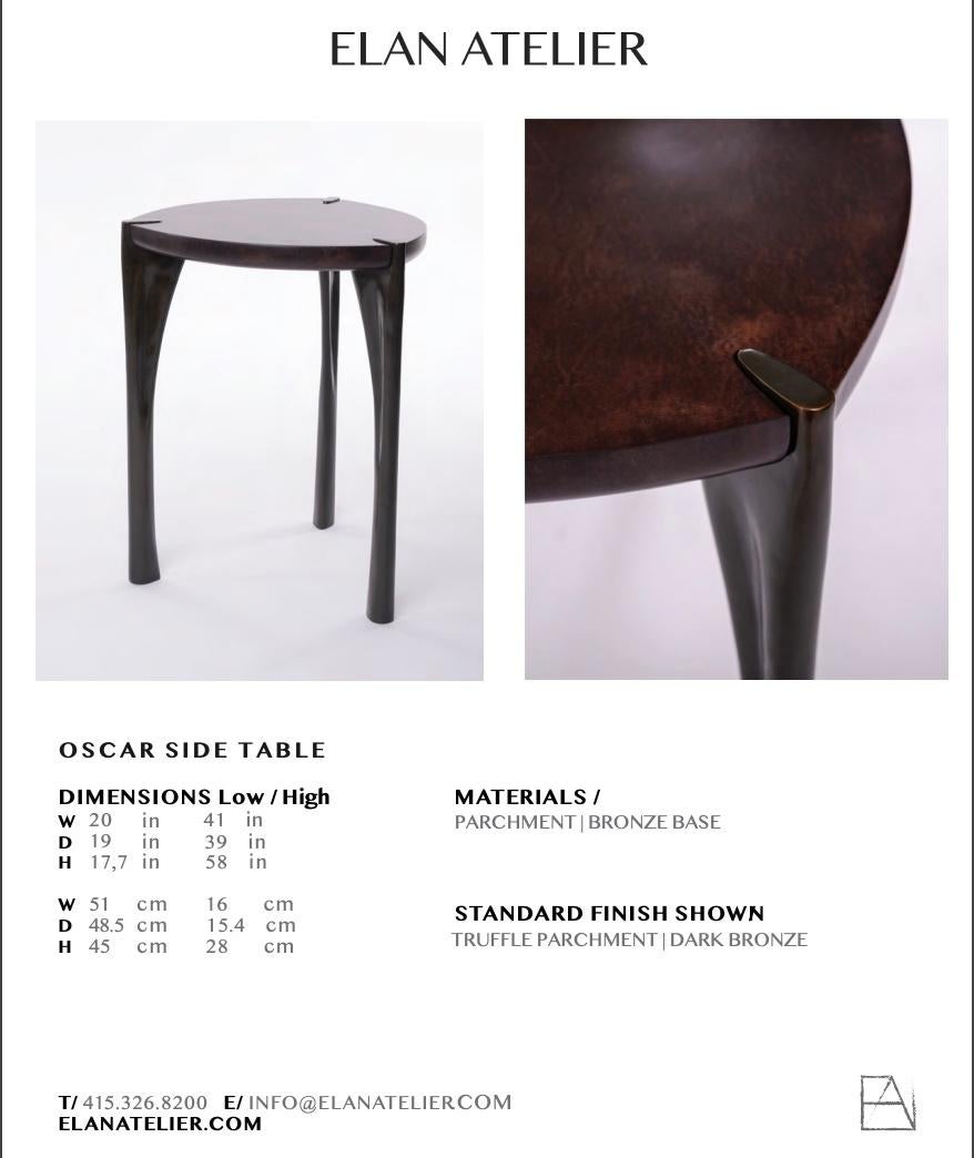 Parchment and Bronze Oscar Side Table by Elan Atelier, Tall Table (Preorder) For Sale 2