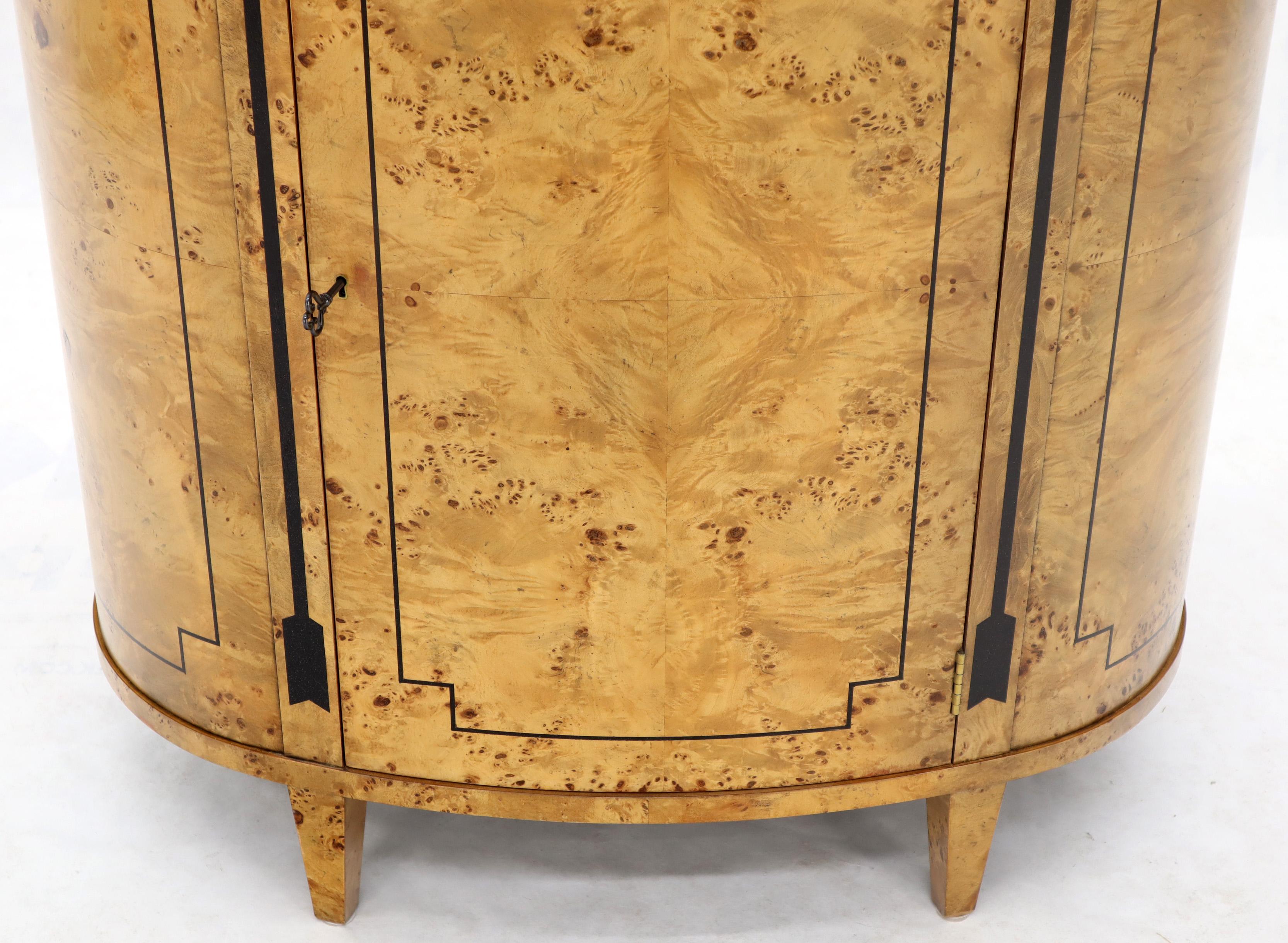 Tall Oval Burl Wood One Drawer Neoclassical Centre Cabinet by Baker Furniture 3