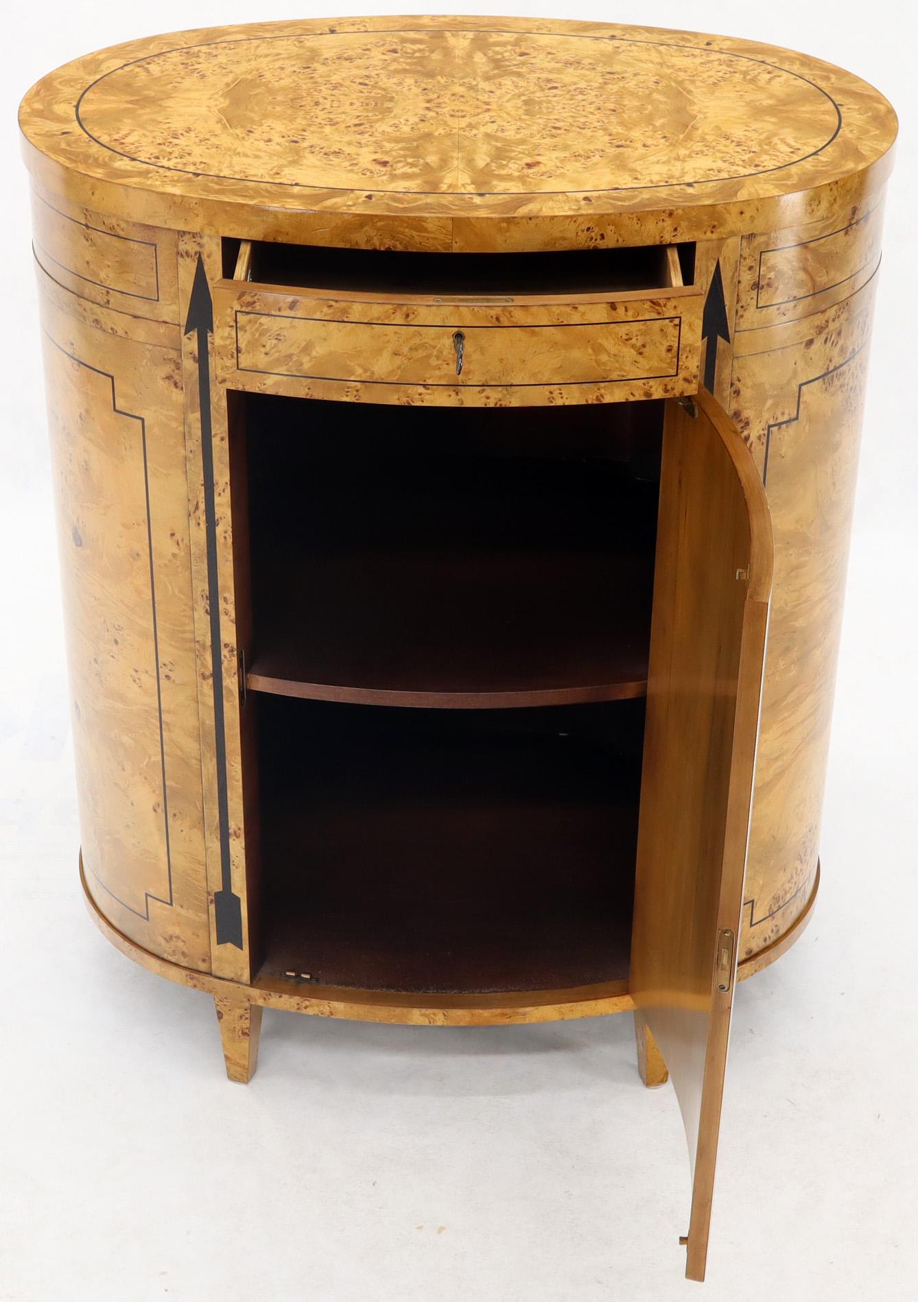 Tall Oval Burl Wood One Drawer Neoclassical Centre Cabinet by Baker Furniture 4