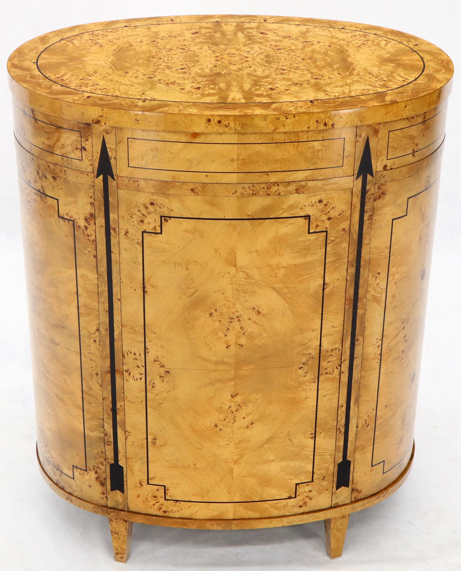 Tall Oval Burl Wood One Drawer Neoclassical Centre Cabinet by Baker Furniture In Excellent Condition In Rockaway, NJ
