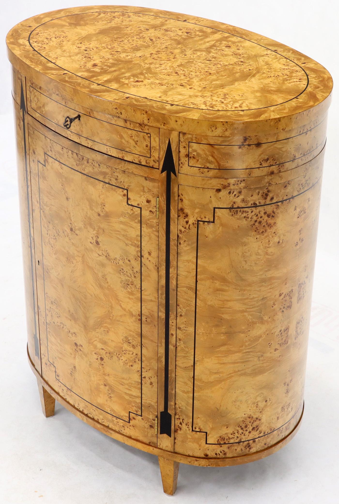 20th Century Tall Oval Burl Wood One Drawer Neoclassical Centre Cabinet by Baker Furniture