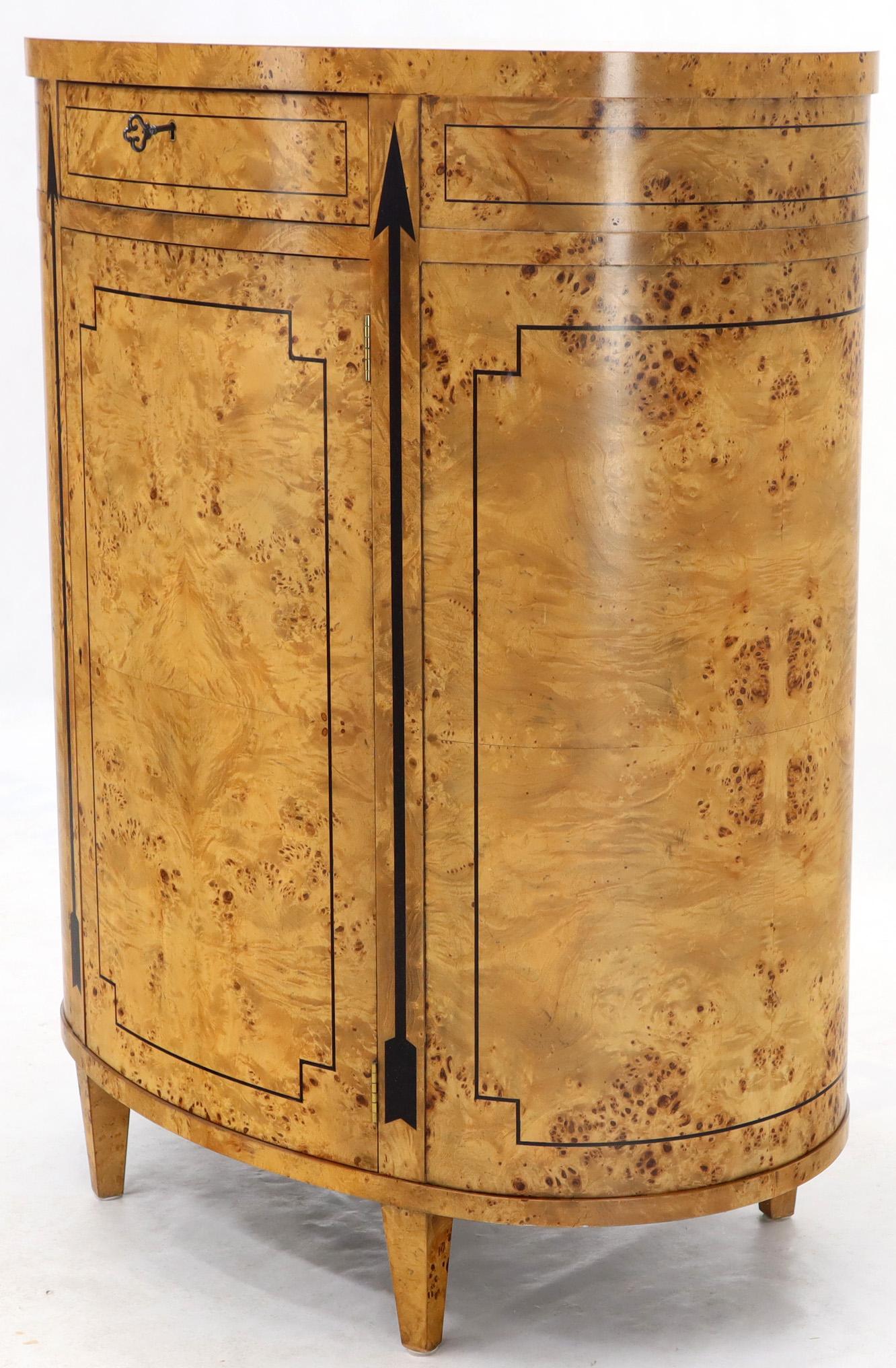 Tall Oval Burl Wood One Drawer Neoclassical Centre Cabinet by Baker Furniture 1