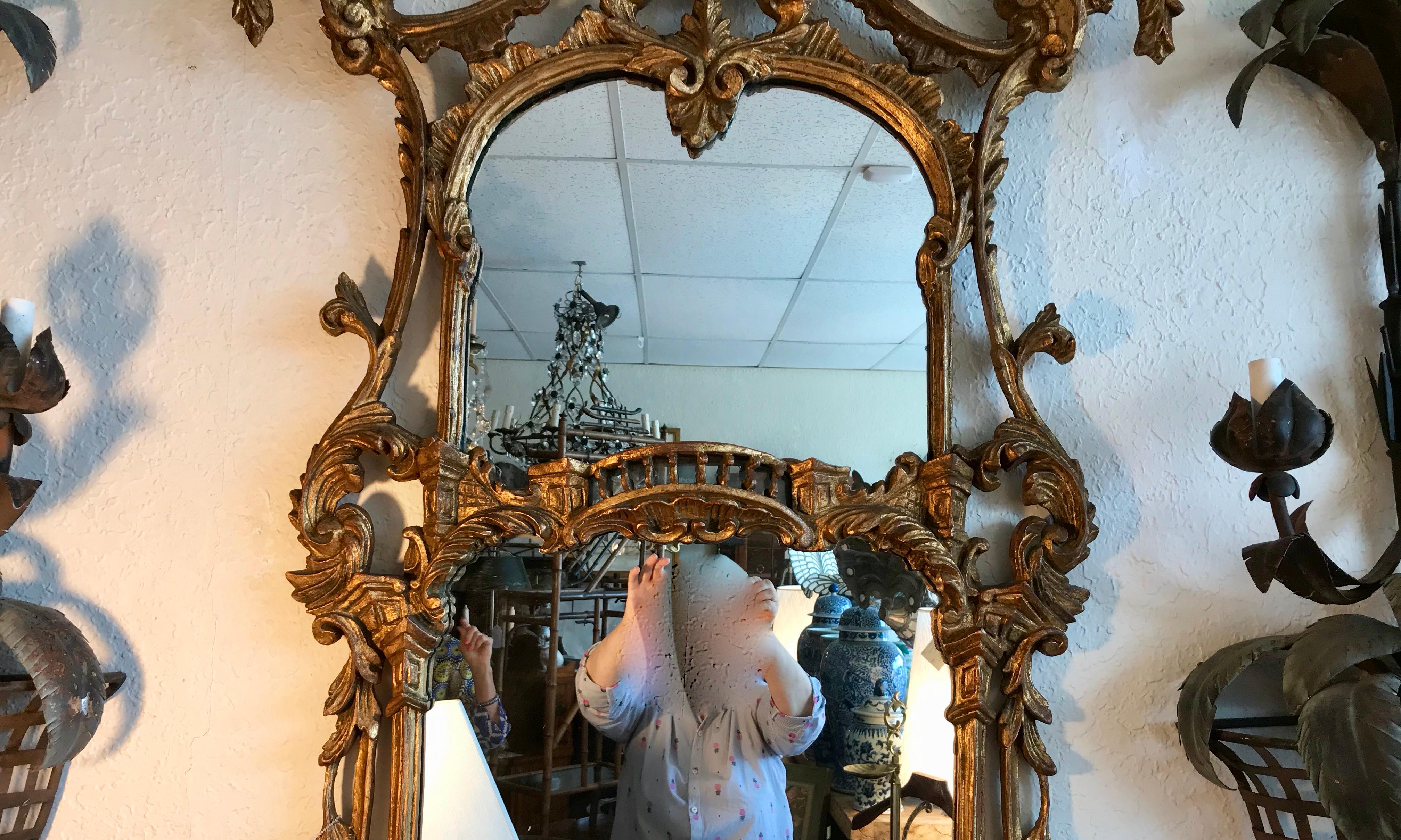 Tall Pagoda Top Chippendale Style Gilt Mirror 5
