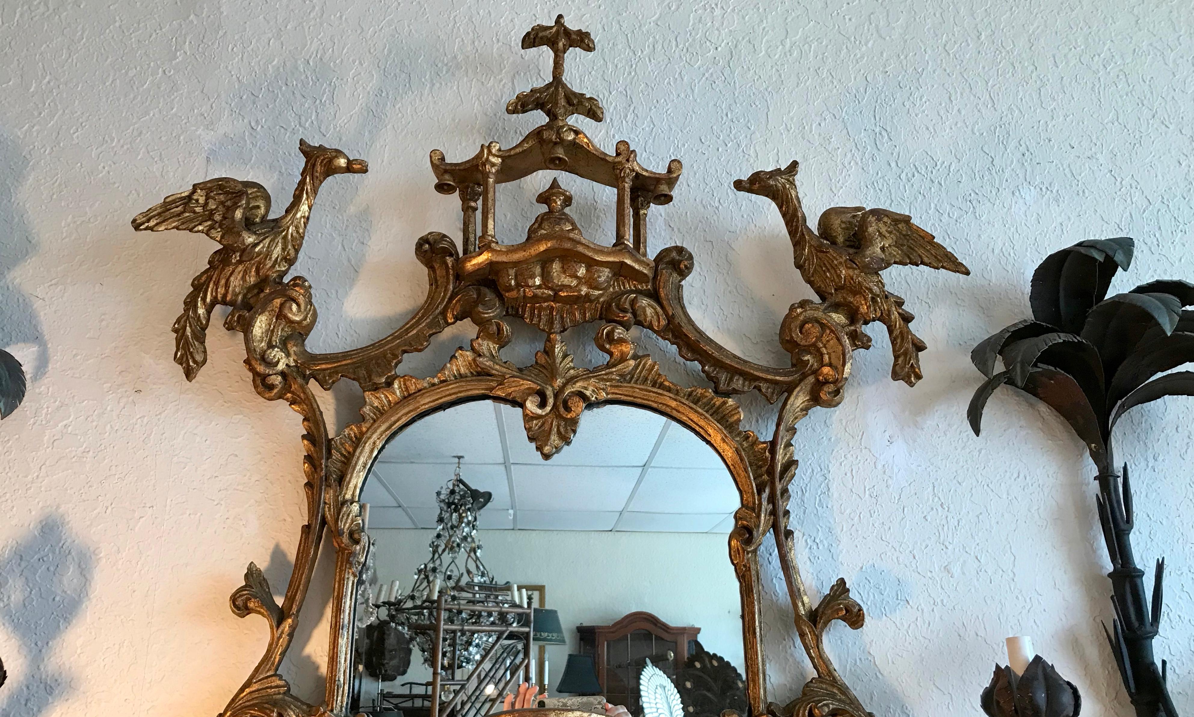 Tall Pagoda Top Chippendale Style Gilt Mirror 1