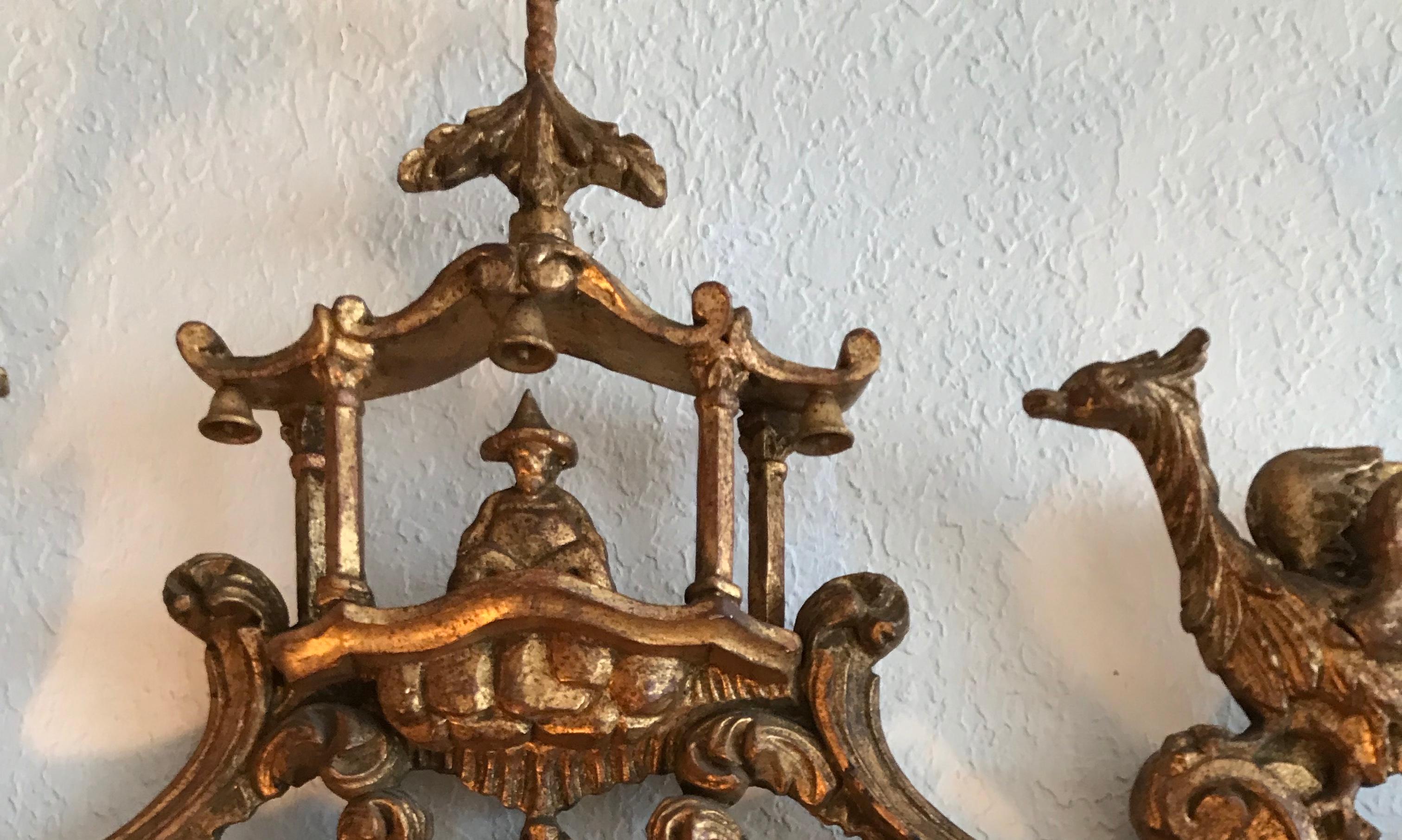 Tall Pagoda Top Chippendale Style Gilt Mirror 3