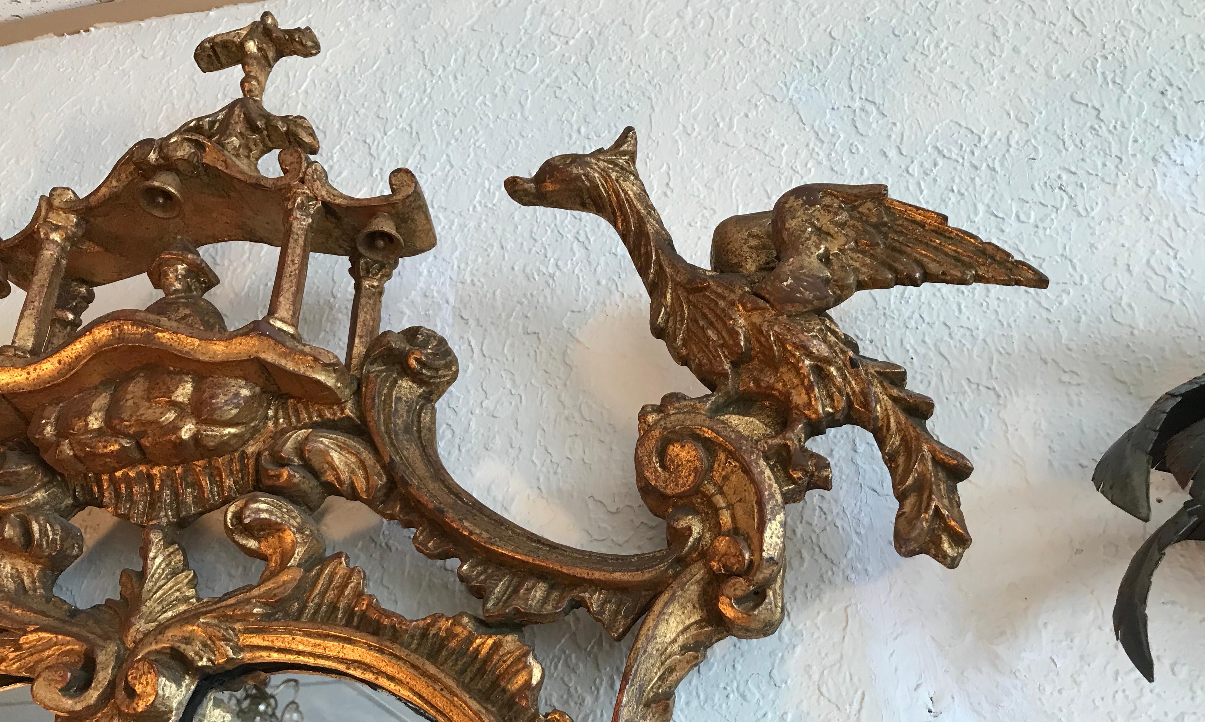 Tall Pagoda Top Chippendale Style Gilt Mirror 4