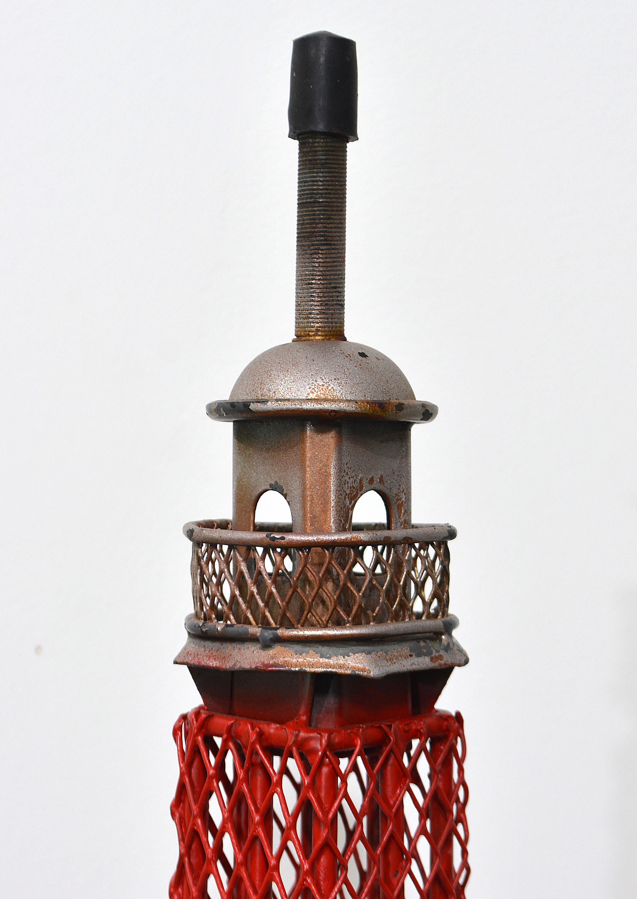 Tall Painted Decorative Steel Eifel Tower Inspired Lighthouse Sculpture or Model In Good Condition For Sale In Ft. Lauderdale, FL