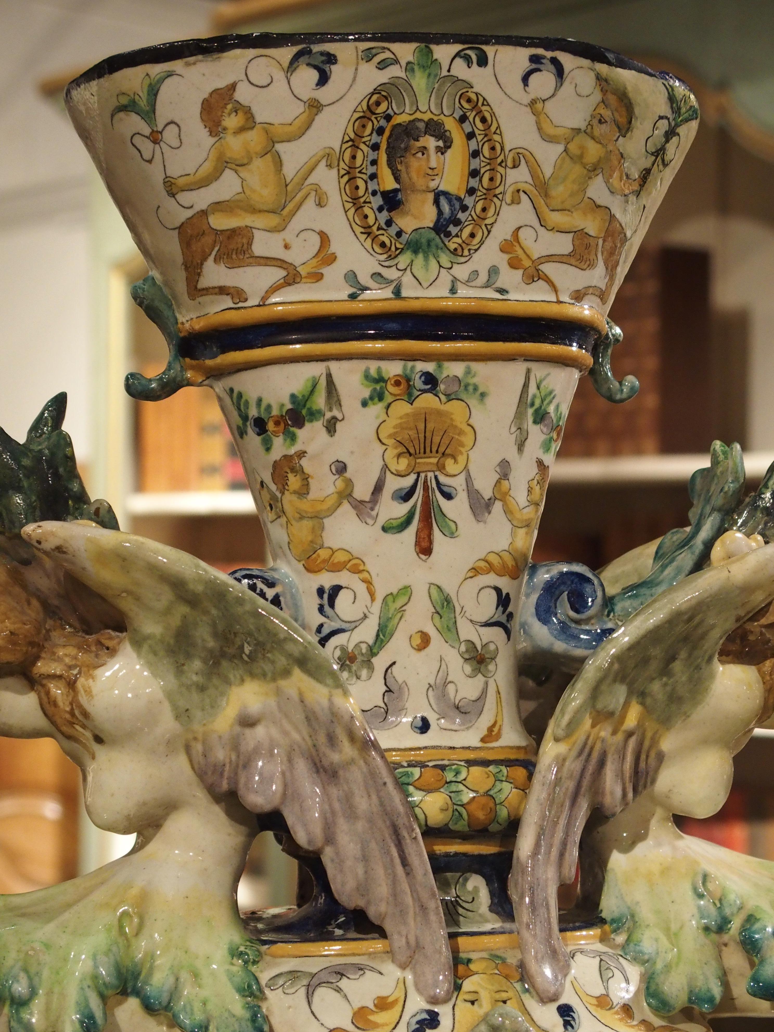 Tall Painted Italian Majolica Vase, circa 1860 For Sale 9