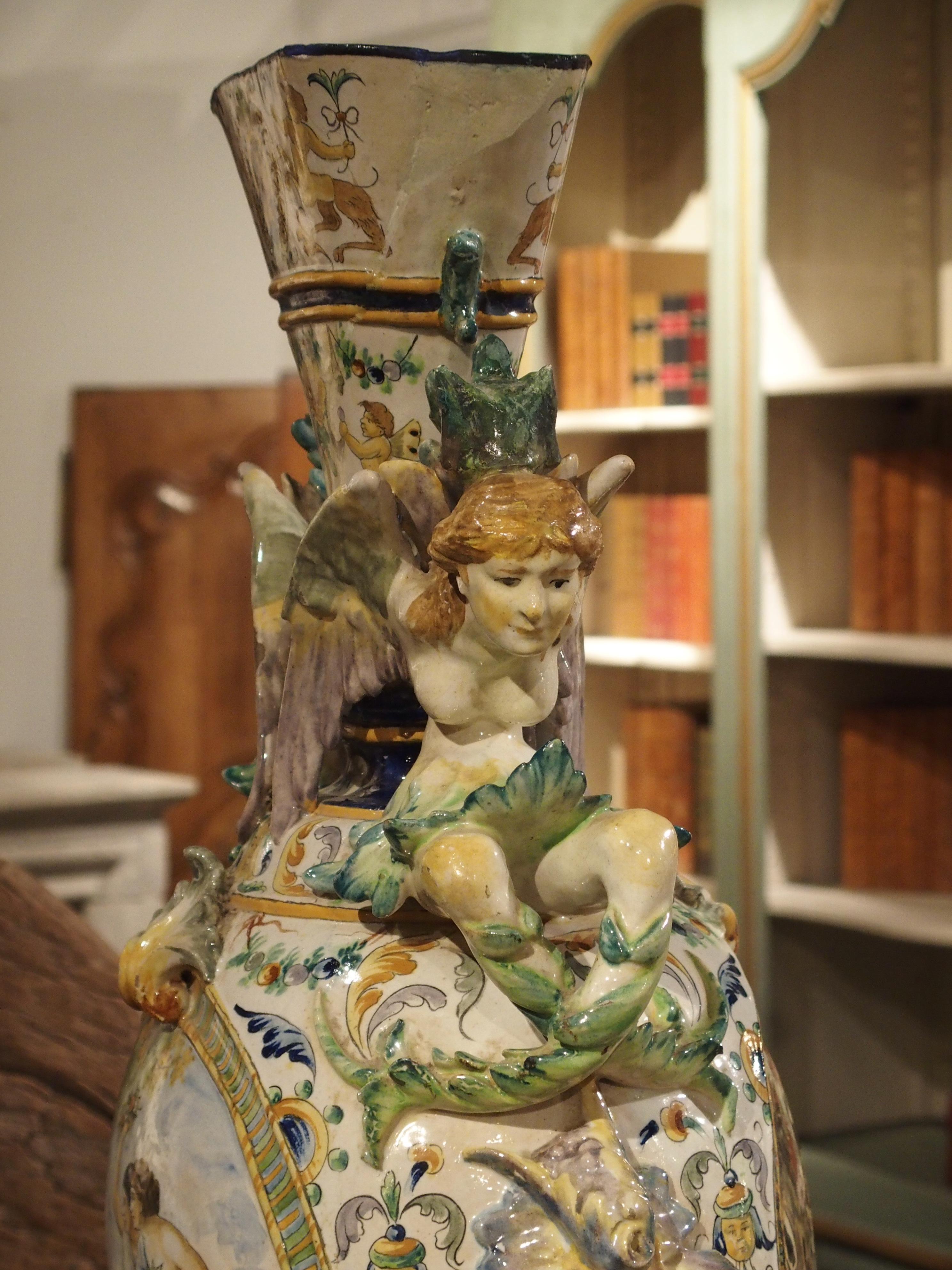 Tall Painted Italian Majolica Vase, circa 1860 For Sale 10