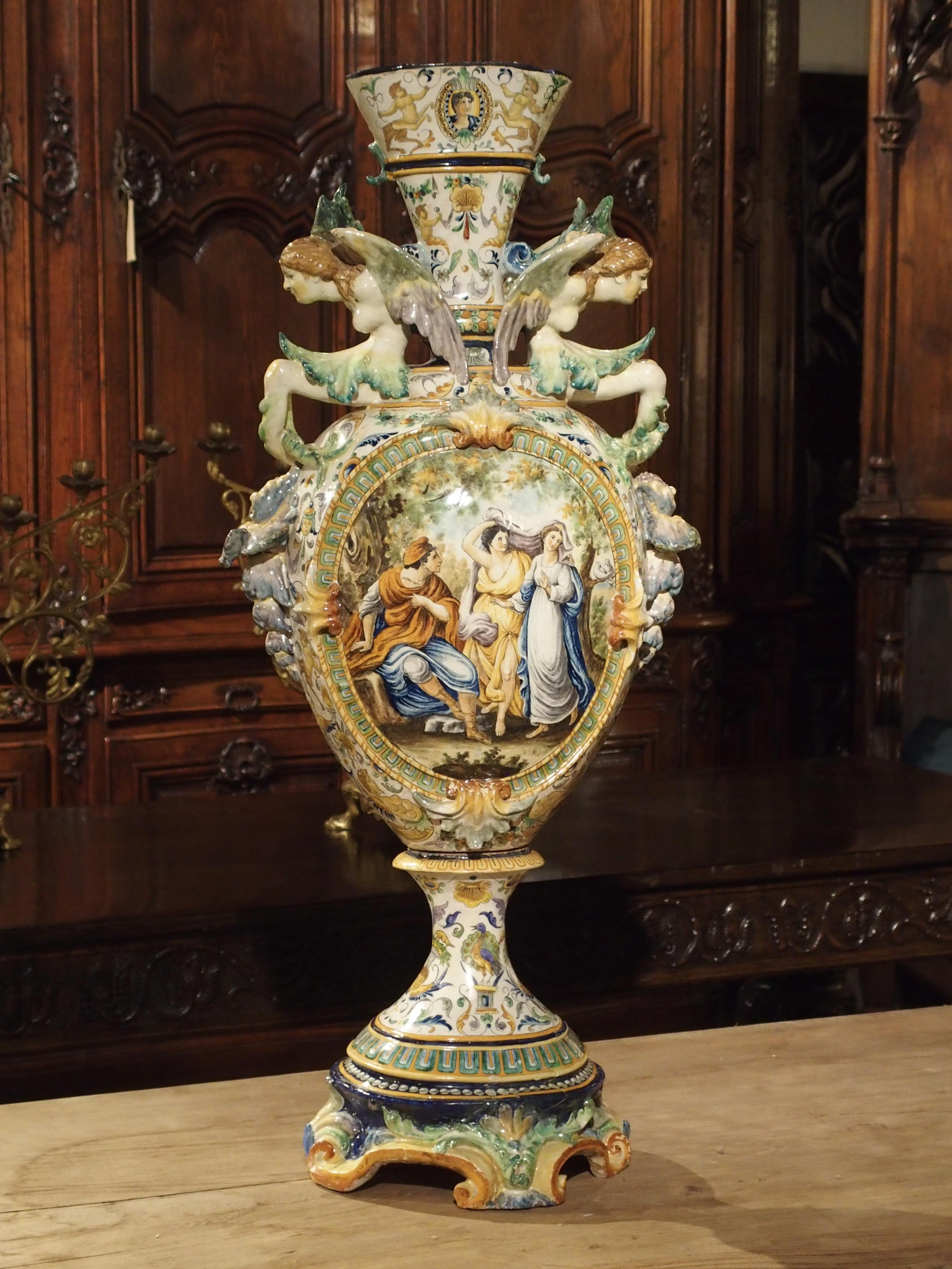 Große bemalte italienische Majolika-Vase, um 1860 im Angebot 10