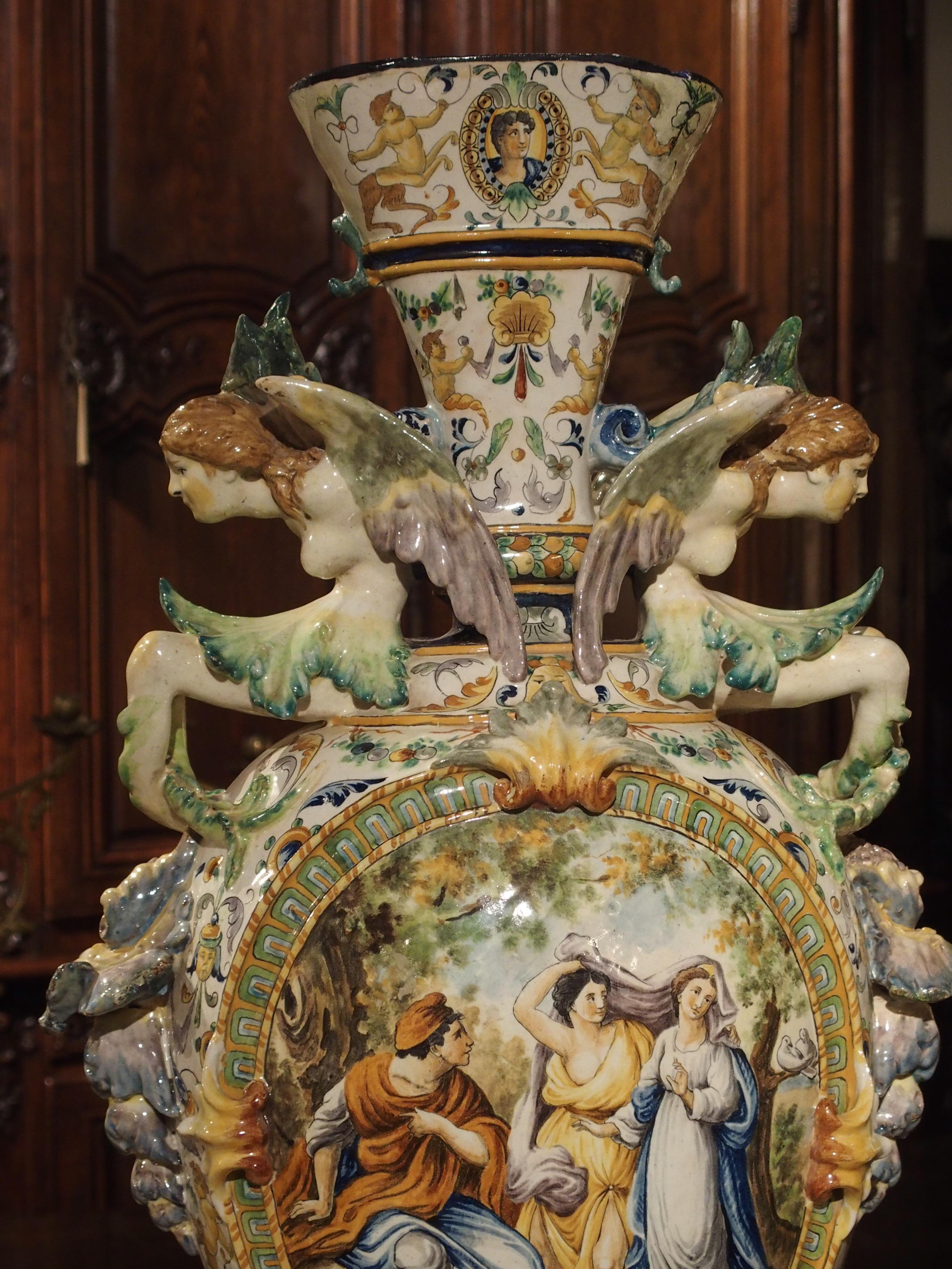 Tall Painted Italian Majolica Vase, circa 1860 For Sale 12