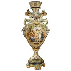 Tall Painted Italian Majolica Vase, circa 1860