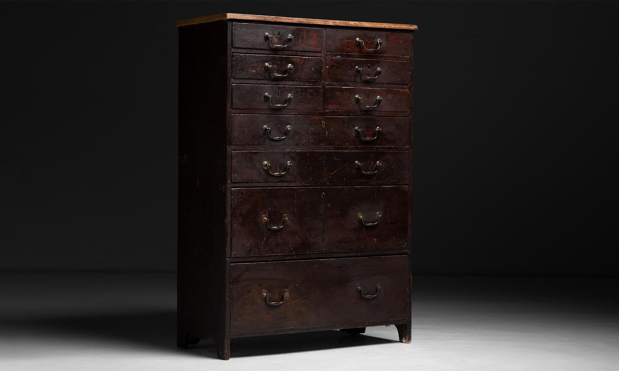 English Tall Painted Pine Chest of Drawers, England, circa 1800 For Sale