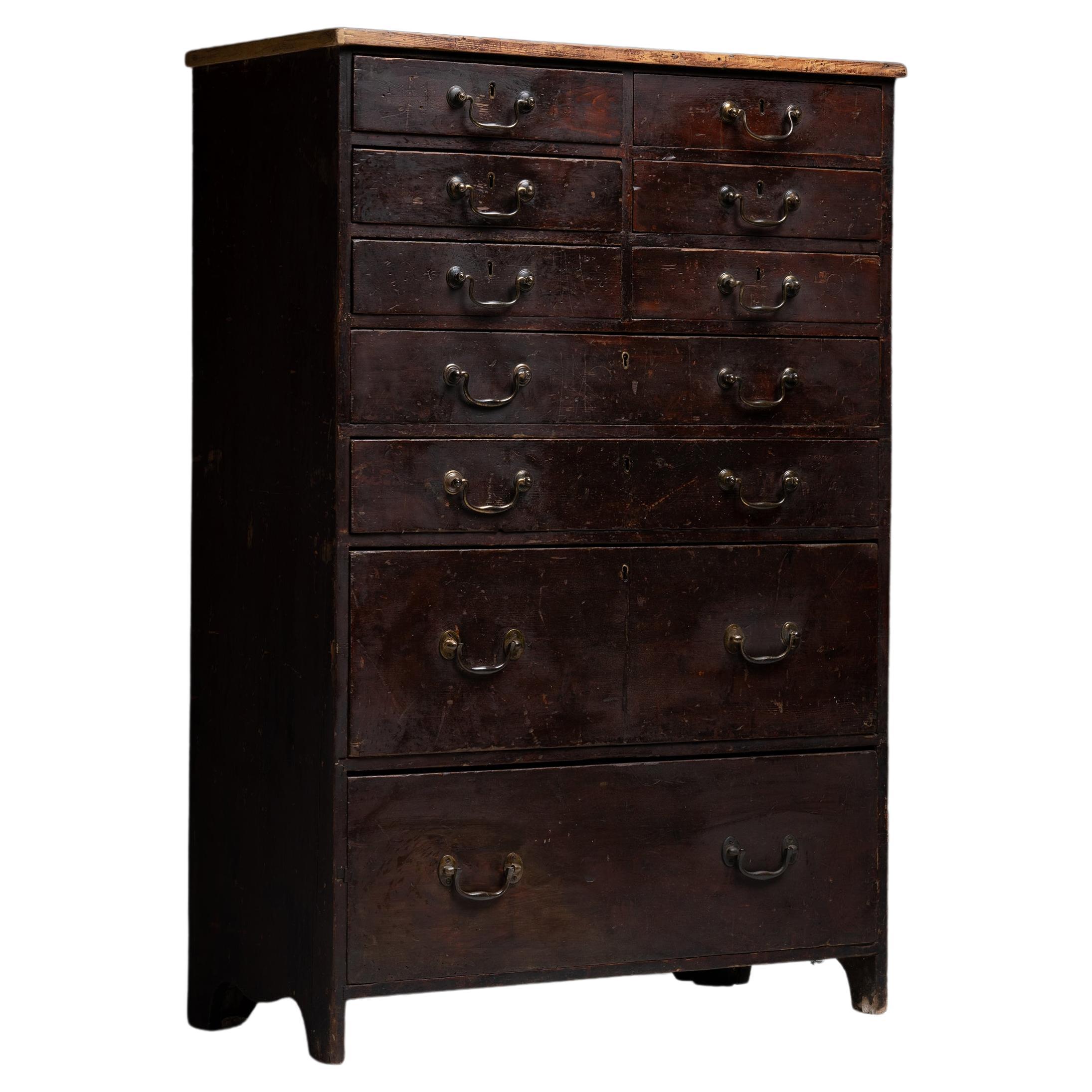 Tall Painted Pine Chest of Drawers, England, circa 1800 For Sale