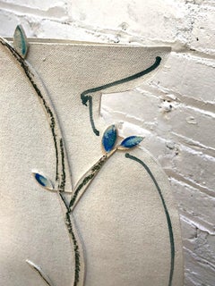 Tall Painted Porcelain Flat Vase with Blue and Black Vines by Alison Owen