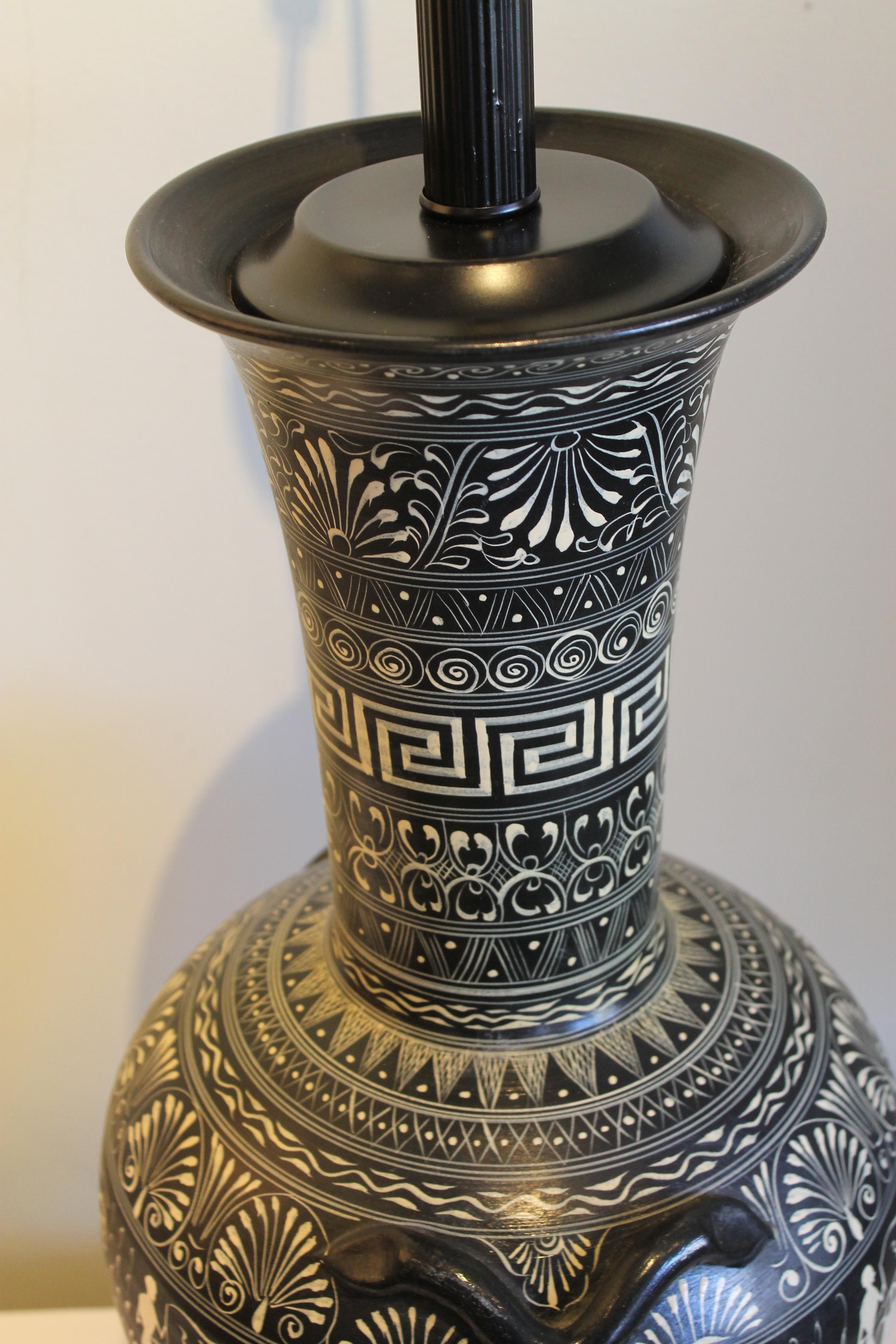 American Tall Painted Terra Cotta Grecian Urn Lamp