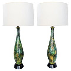 Tall Pair 1960's Royal Haeger Ceramic Drip-glaze Bottle-form Lamps