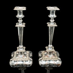 Tall Pair, Antique Candlesticks, English, Silver Plated Candle Sconce, Edwardian