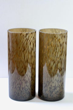 Pareja alta de jarrones Cenedese Vintage de mediados de siglo de cristal de Murano moteado marrón italiano