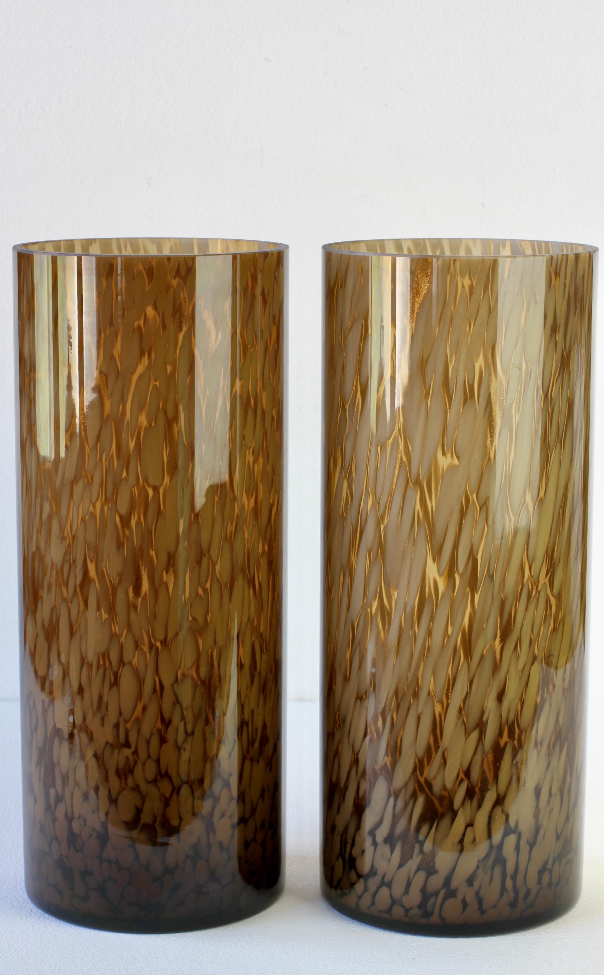 Tall Pair Cenedese Vintage Mid-Century Italian Brown Speckled Murano Glass Vases In Excellent Condition For Sale In Landau an der Isar, Bayern