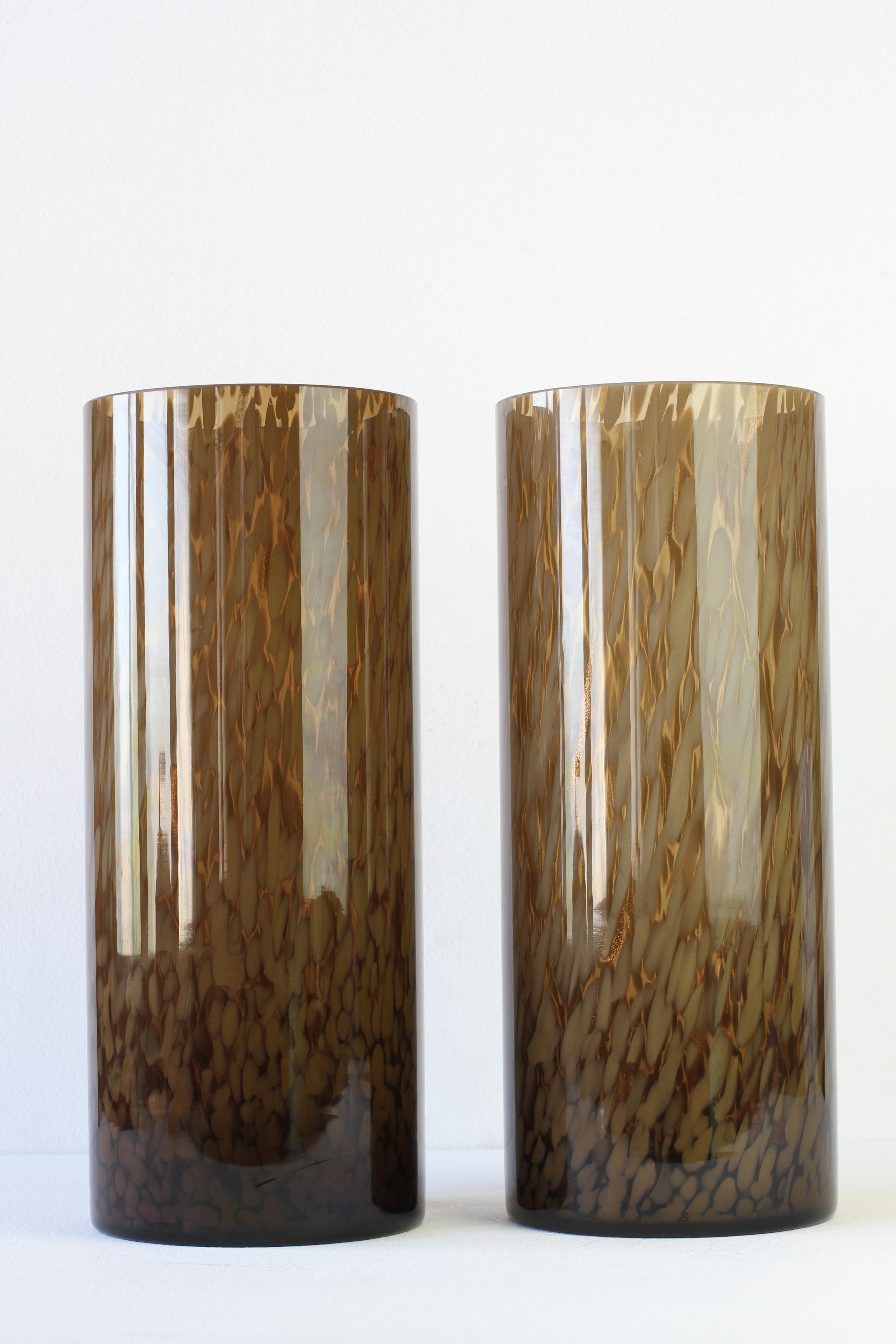 Tall Pair Cenedese Vintage Mid-Century Italian Brown Speckled Murano Glass Vases For Sale 2