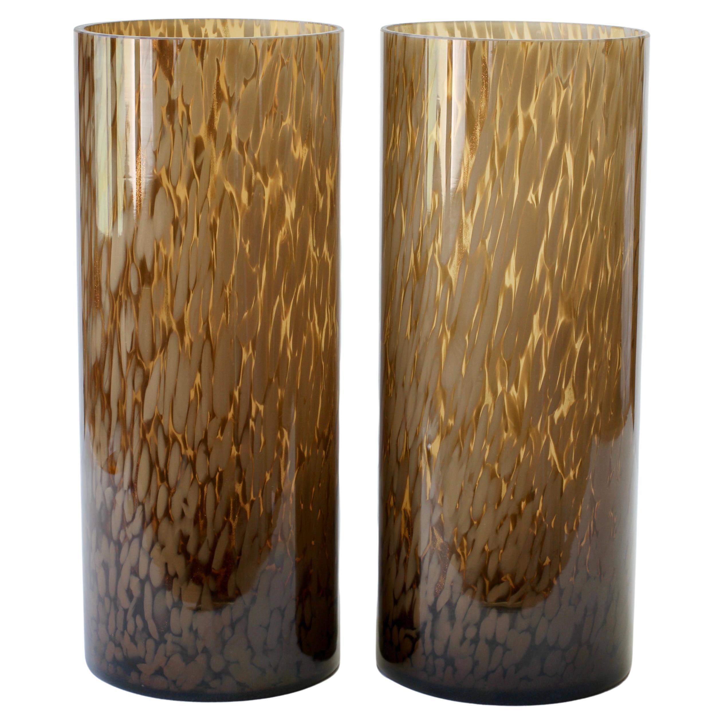 Tall Pair Cenedese Vintage Mid-Century Italian Brown Speckled Murano Glass Vases For Sale