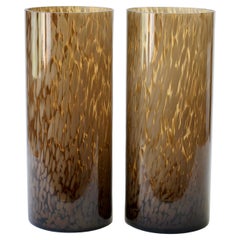 Tall Pair Cenedese Vintage Mid-Century Italian Brown Speckled Murano Glass Vases